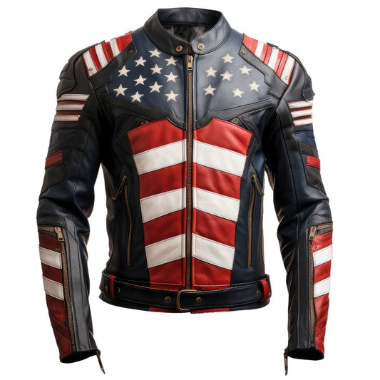 4th of July Men's Leather Jacket - American Flag Inspired USA Motorcycle Coat