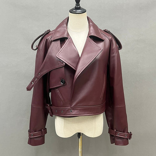 Leather Jackets Women's Genuine Sheepskin Jacket Cropped Coat