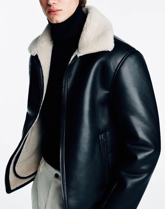Luxury Black Sheepskin Leather Jacket with Fur - Men's Real Leather Winter Jacket