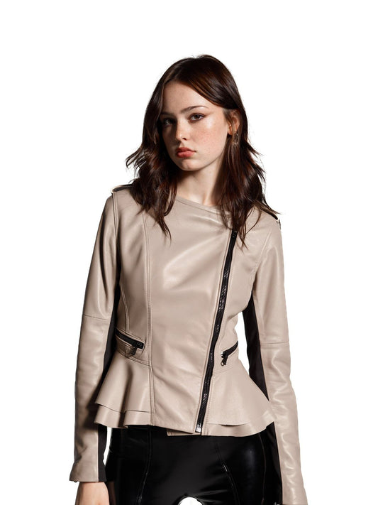 Ultra-Soft Lambskin Peplum Jacket - Tailored Silhouette & Stretch Knit Comfort